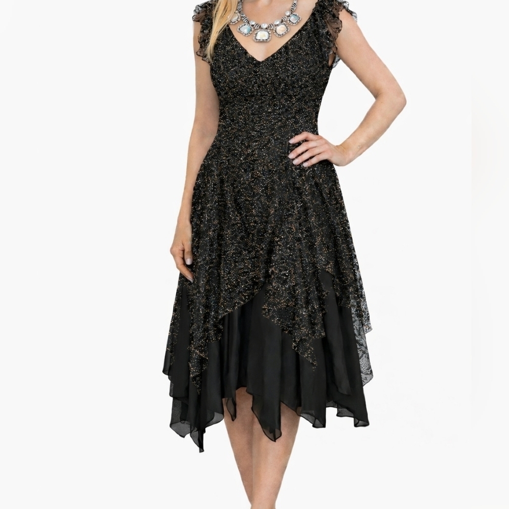 VINTAGE 80s Nuance Black/Gold Tulle Dress.
